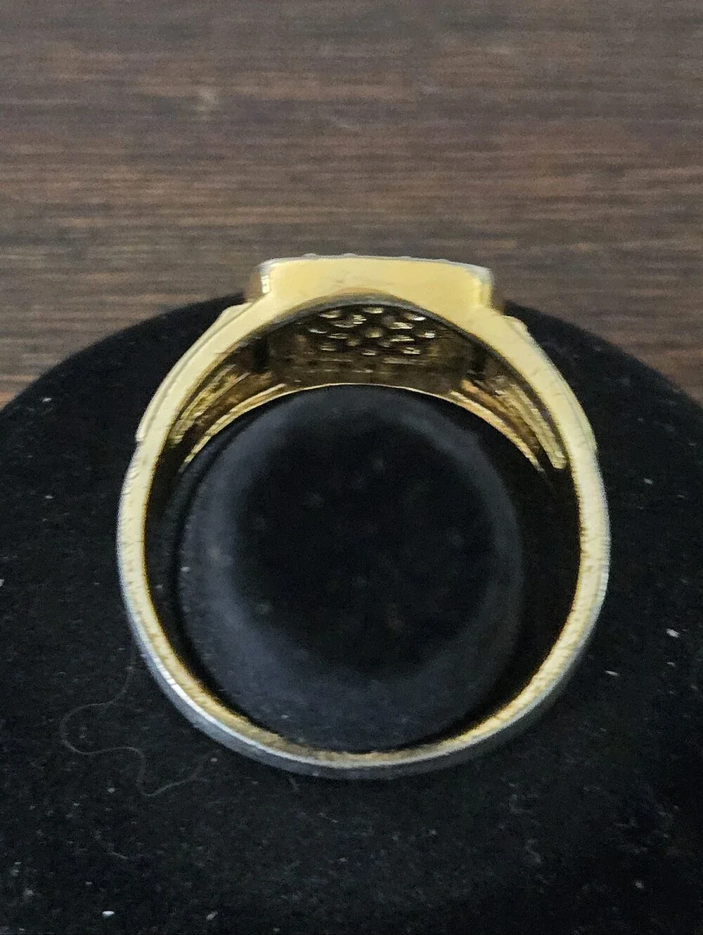 VTG 80s RSC Gold Plated Faux Black White Diamond Cushion Set Signet Ring 13
